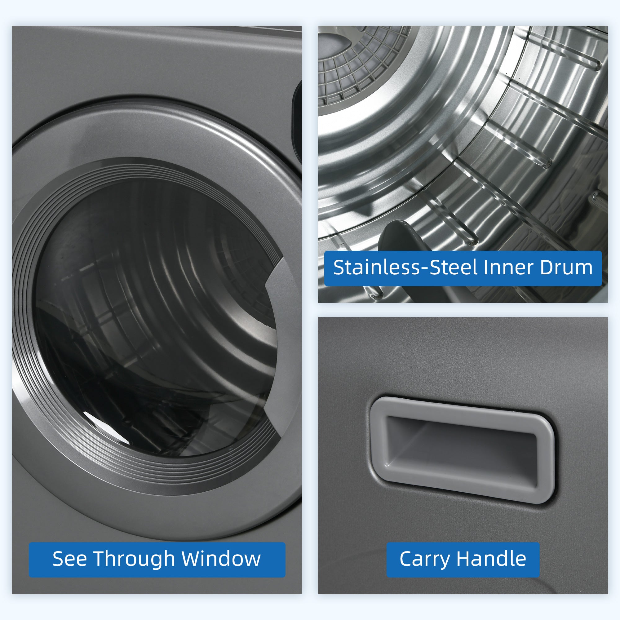 6kg Vented Tumble Dryer, Freestanding, Wall Mounted, Stackable, Portable Dryer With 7 Programmers, Grey