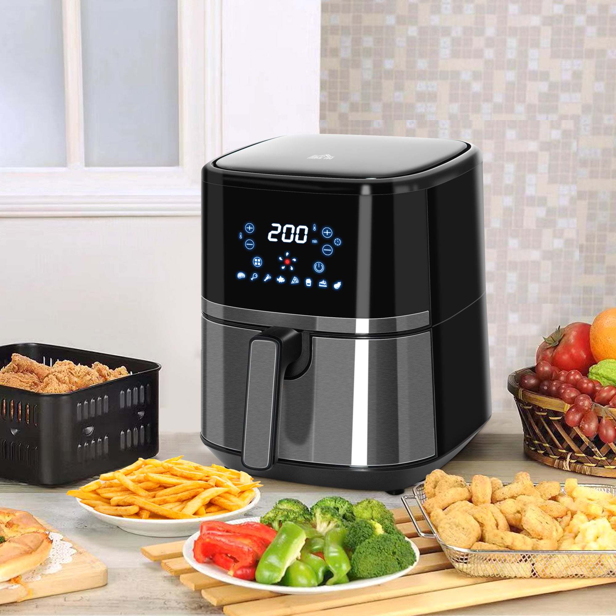 4.5L Air Fryer, 8-in-1 Digital Air Fryer Oven With Rapid Air Circulation, Temp Control & Timer, Non-stick Basket, Oil-Free Cook, 1500W, Black