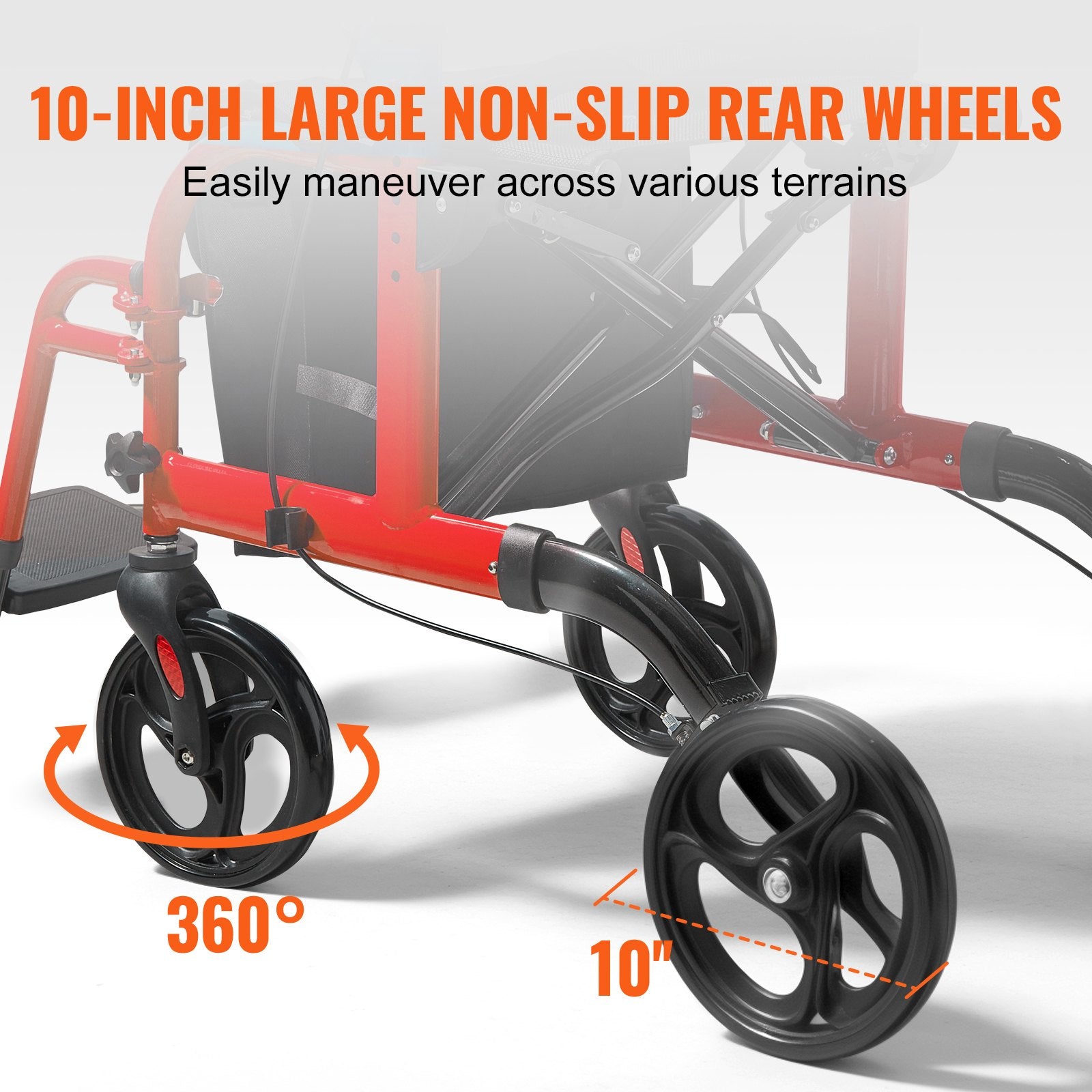 2 In 1 Rollator Walker & Transport Chair For Seniors, Folding Rolling Walker Wheelchair Combo & Footrests, Lightweight Aluminum Mobility Walker With Adjustable Handle, All Terrain Wheels, 136 Kg