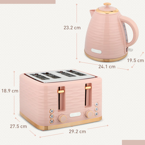 3000W 1.7L Kettle & 4 Slice Toaster, Kettle And Toaster Set With 7 Browning Controls And Crumb Tray, Light Pink