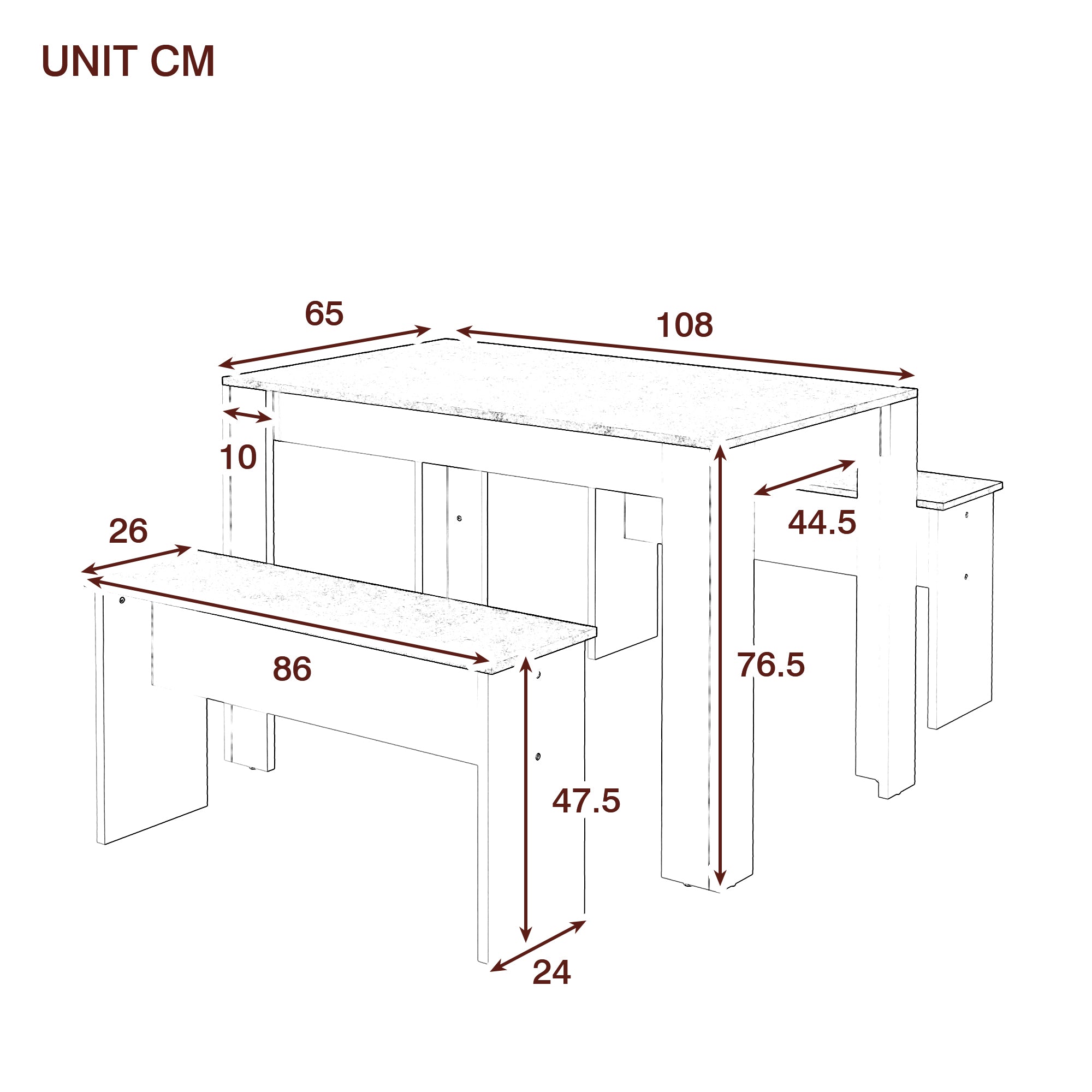 Dining Table With 2 Benches Dining Table Set For Kitchen, Dining Room, Small Space Artificial Marble White