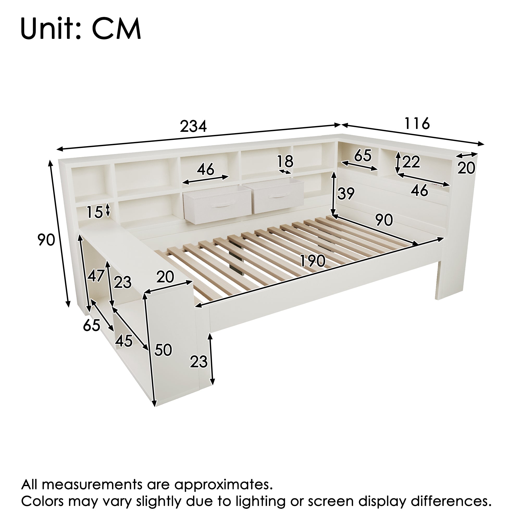Single Daybed With Storage  USB Type C Port, 3FT Platform Bed With Bookcase, 90 X190 Cm Multi-functional Wooden Bed Frame For Living Room Bedroom, White No Mattress