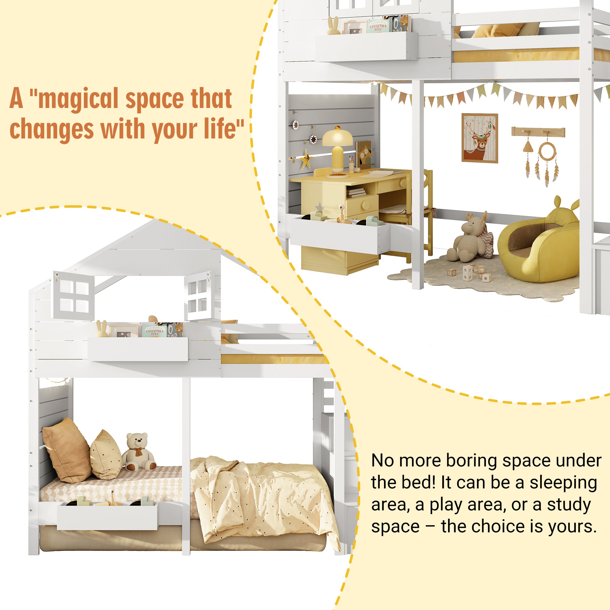 Bunk Bed, Loft Bed, Children's Bed 90x190cm With Fall Protection And Storage Stairs, Youth Bed, With Window, Solid Wood, White